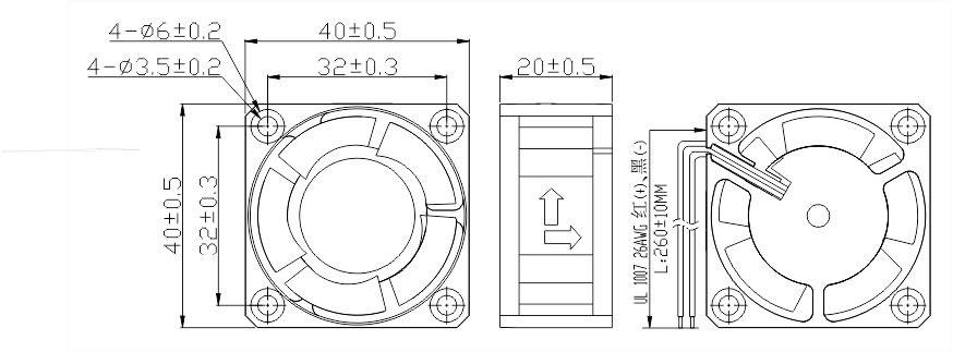 12v直流風(fēng)扇4020安裝尺寸圖