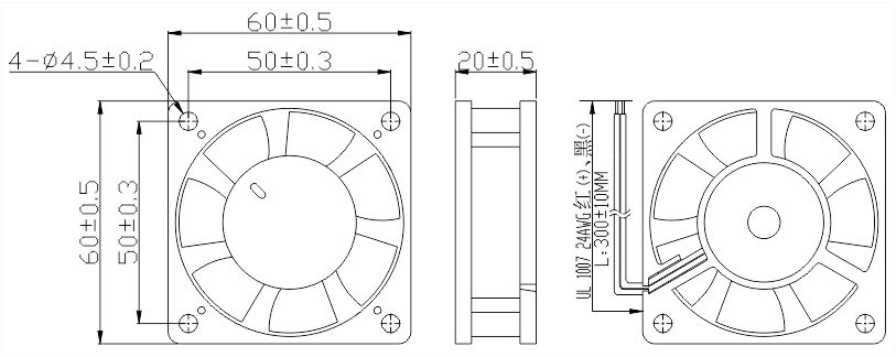 12v直流風(fēng)扇6020安裝尺寸圖 12v直流風(fēng)扇6020安裝尺寸圖