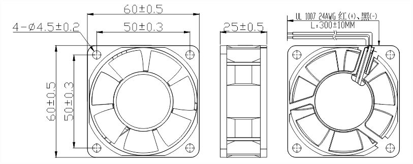 12v直流風扇6025安裝尺寸圖